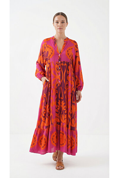 Şeker Portakalım Ethnic Pattern Cotton Viscose Summer Dress Beach Dress