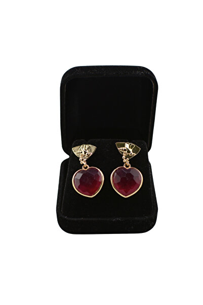 OEM Deep red heart earrings with faceted effect – elegant statement design