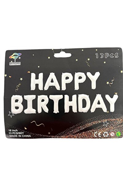 OEM Happy Birthday White Foil Balloons (Top Bottom Set of 3)