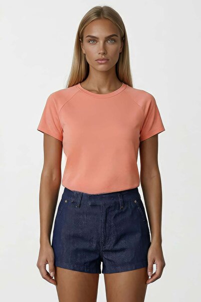 Trend Alaçatı Stili Πλεκτό μπλουζάκι από λύκρα με λαιμόκοψη με πέταλο και μαν...