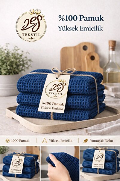 CES HOME Waffle kumaş 3'lü %100 Pamuk Mutfak Havlu Seti(50x90)