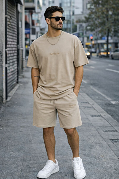 sunfyre Erke %100 Cotton Basic Crew Neck Short Sleeve Shorts-T-Shirt Set Sun319