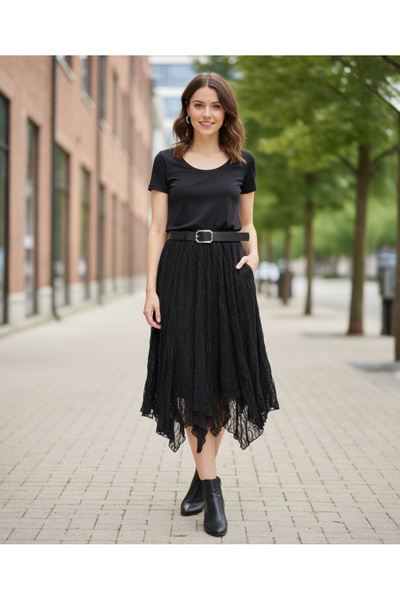 İntive Lingerie Intive Moda Heavy Guipure Lace Ασύμμετρη Κομμένη Φούστα με Φό...