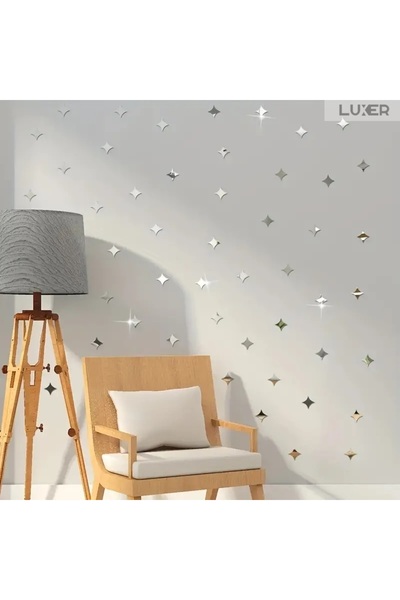 LUXER Set of 50 Decorative Acrylic Mirrors, Minimalist 4-Pointed Star Pattern...