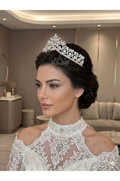 QUEEN AKSESUAR Πολυτελής νυφική τιάρα με πέτρες ζιργκόν, λαμπερή κρυστάλλινη ...