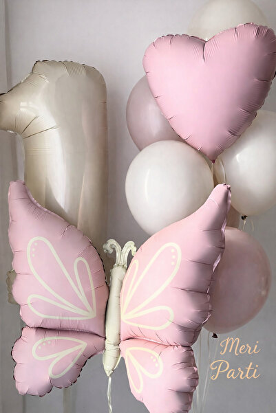 MERİ PARTİ Σετ Παστέλ Μπαλόνια για 1 Έτους – Μπαλόνια Πεταλούδα & Καρδιά για ...