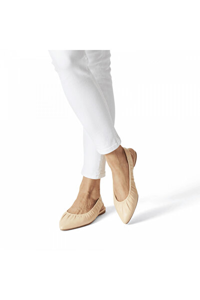 Tamaris Ανοιχτό κίτρινο δερμάτινες μπαλαρίνες με ελαφρώς μυτερή μύτη