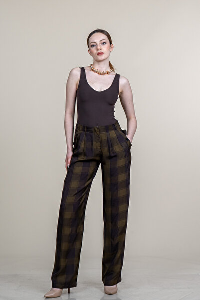 MissVina Καρό μοτίβο με κουμπιά, τσέπη με πιέτες, παντούν 30378