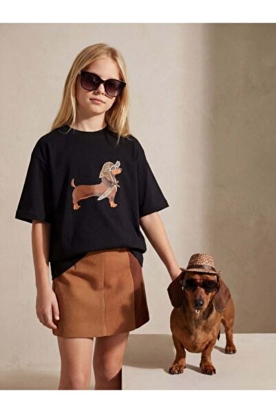 Zekids Κοριτσίστικο μπλουζάκι με σχέδιο σκύλου και πέτρινη λεπτομέρεια