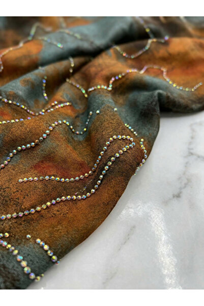 METERİAL Brown Orange and Turquoise Chiffon Fabric with Rainbow Beads - 3.25 ...