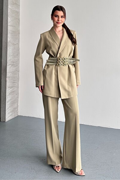 moda armanc Γυναικείο διπλό μπλέιζερ σακάκι και παντελόνι Palazzo - Σακάκι με...