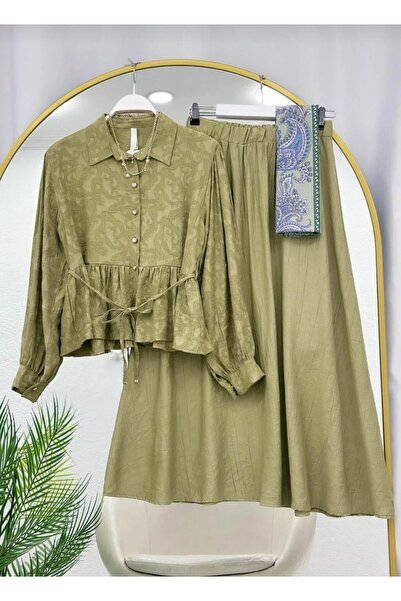 MODA VEDAT Women's Jacquard Waist Drawstring Skirt Set -0650