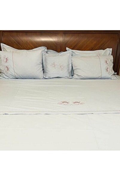 Casa Bucuriei Set lenjerie de pat 280 x 300 cm, Casa Bucuriei, Model Iris, 8 piese, Gri/Maro
