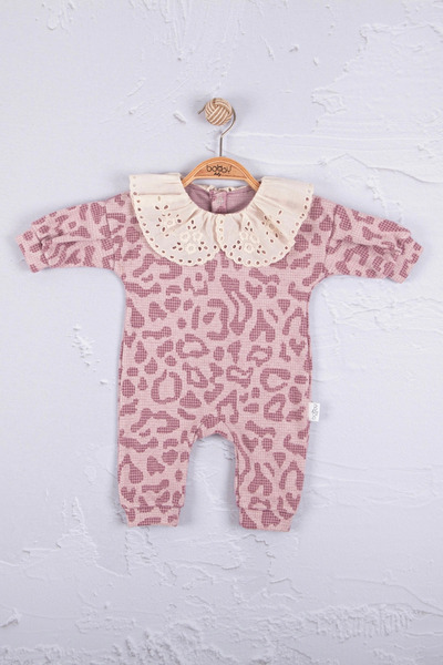 miyrem Leopard Checkerboard Patterned 100% Cotton Baby Girl Jumpsuit