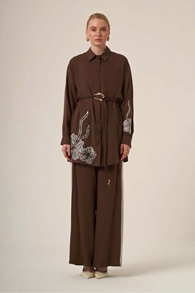 FTZ WOMEN Women's Embroidered Detail Selin Suit Brown 31326