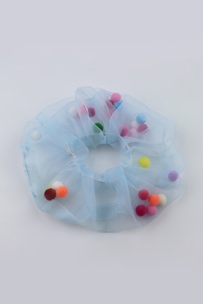 İLKYAZ Pompom Tulle Fabric Children's Rubber Buckle for Kids - Blue