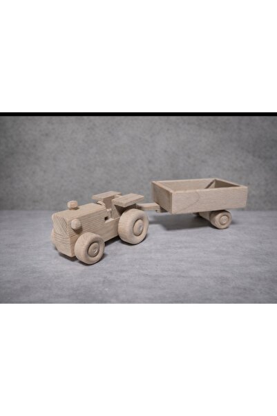 WoodBay Wooden Trailer Tractor Toy Beech Wood 30X8X6.5 cm – Handmade Natural Toy