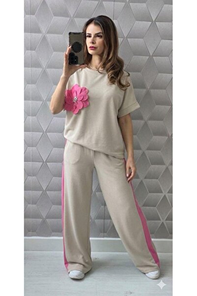 styleFlex Women's elastic viscose tracksuit with 3D flower applique