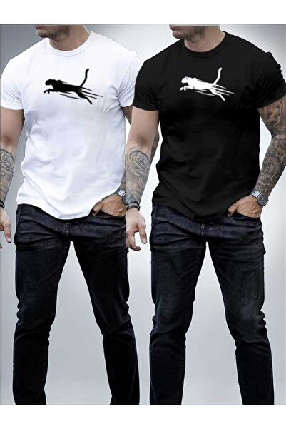 tkn your style Tricou pentru bărbați, pachet de 2, cu imprimeu Cheetah, alb-n...