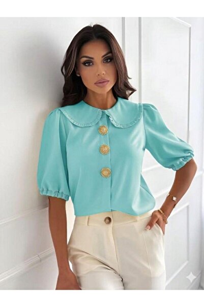 styleFlex Camasa bumbac 100% cu nasturi tip brosa aurii si guler amplu