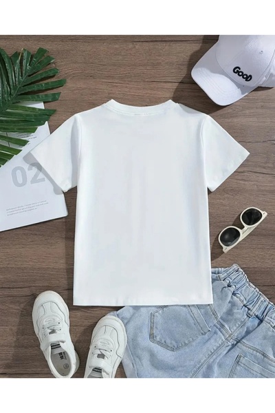 Kids Summer love printed girl's bicycle collar white t-shirt
