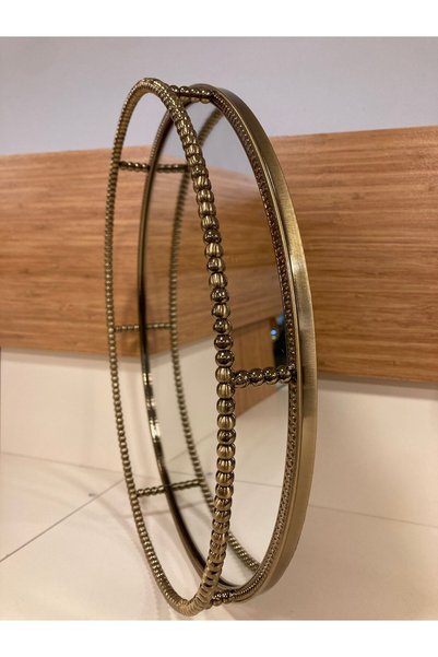 PLUS HOME Tray Decorative Round Mirror Cast Brass Color Antique Aged Diameter 35X35 cm