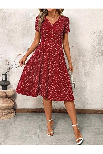 Iuliashop Adelais Grena Midi Dress with White Hearts - S