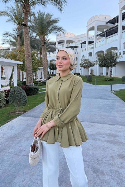 Hazamoda Λινό πουκάμισο Evin σε πράσινο λαδί