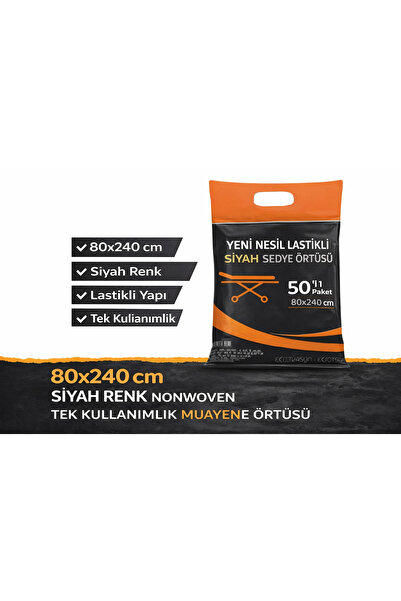 Vexor Yeni Nesil Lastikli Siyah Sedye Örtüsü 50’li 1 Paket 80x240 cm Nonwoven Tek Kullanımlık Muayen