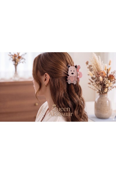 QUEEN AKSESUAR Ακρυλικό κλιπ μαλλιών με χαριτωμένη φιγούρα αρκουδάκι και μεγά...