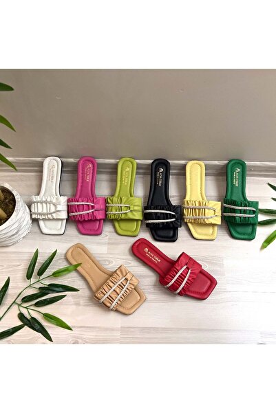 New Optimal Alex Gathered Stone Embroidery Belted Slippers