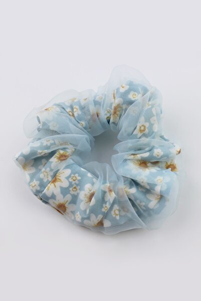 İLKYAZ Floral Patterned Tulle Fabric Children's Rubber Buckle for Kids - Blue