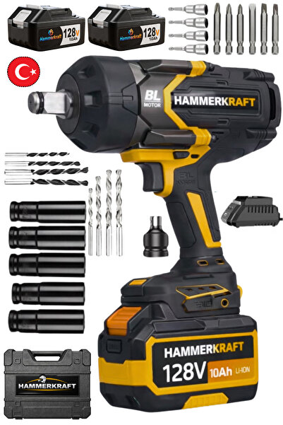 HAMMERKRAFT 10 pilli 128v 10Ah BL Motor Çift Akülü 1600Nm Torklu Darbeli Somu...