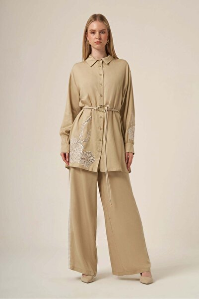 FTZ WOMEN Women's Embroidered Detail Selin Suit Beige 31326