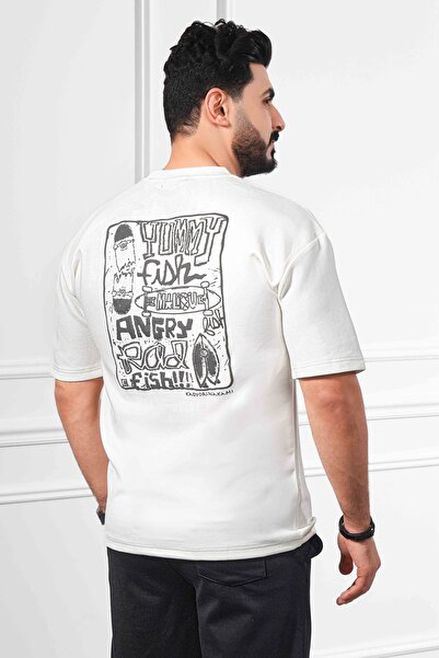 BSY Men's Oversized T-Shirt with Letter and Graphic Print on Chest and Back