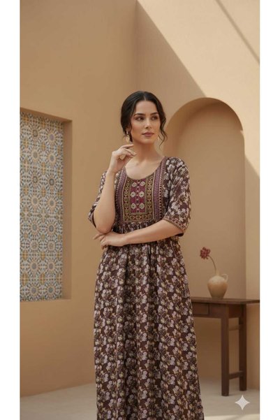 Maison Emarat All Over Floral Printed Jalabiya with embroidery on the yoke