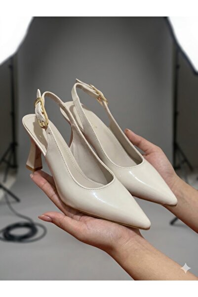 LastStep Patent Leather Pointed Toe Open Back Goblet Heeled Shoes