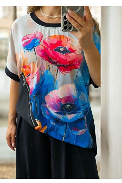 styleFlex Oversized cotton blouse/t-shirt with 3D floral print