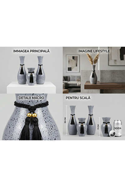 OEM Modern Art Decorative Vase Set, Grey with Splashed Texture and Boho-Chic ...