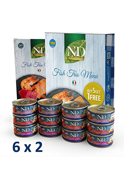 N&D N & D ND Fish Trio Menü Natural Balıklı Yetişkin Kedi Konserve 2 li Paket...