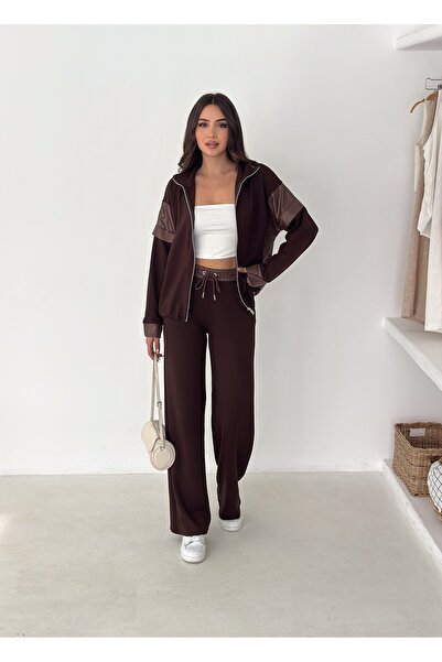 TheyYou Kadın Jesica Kumaş Garnili Baggy Eşofman Takımı Salaş Spor Şık Jesica Fabric Tracksuit