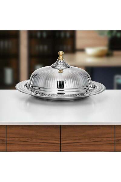 Almarjan Diwan Tray with Cover 45 cm Silver