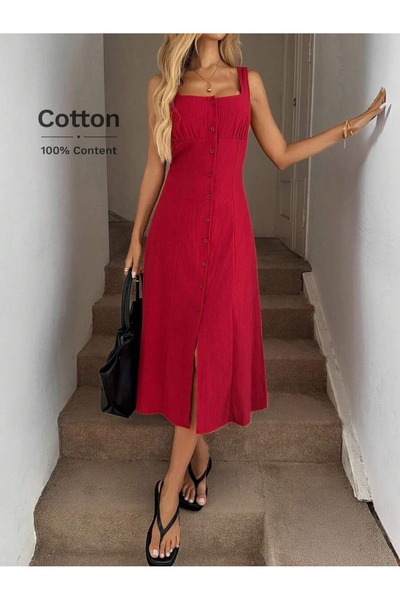 Iuliashop Marisa Red Cotton Midi Dress - M