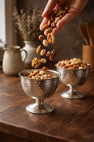 Ogeda Home, 2'li Gümüş Renk Metal Ayaklı Çerezlik & Lokumluk - Dövme Desenli ...