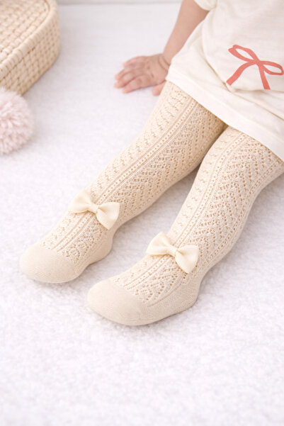 moukou Baby Girl Pantyhose Lace Patterned Bowknot 6-24 Months Cotton Soft