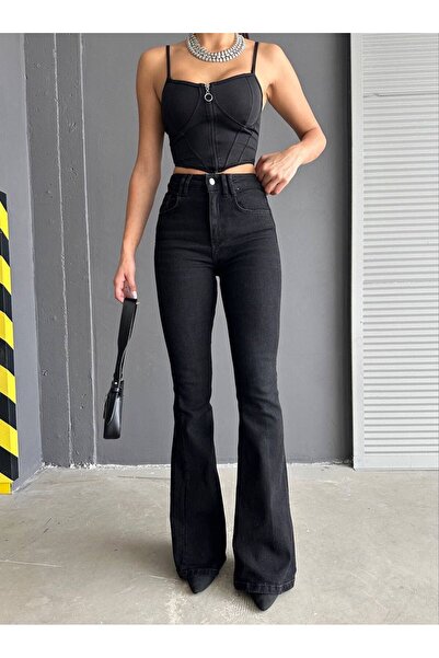 DENİKK Trend Wi̇de Leg Spanish-Waisted Lycra Stretch Fabric Denim Jean Pants