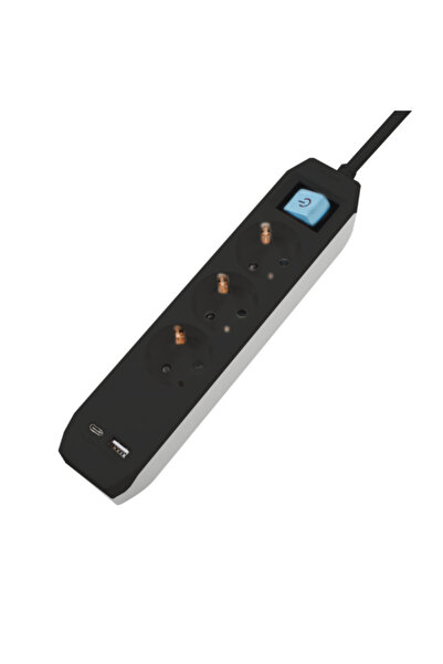 Spacer Τριπλό πολύπριζο Σούκο 4,5μ, USB-A & USB-C, Μαύρο
