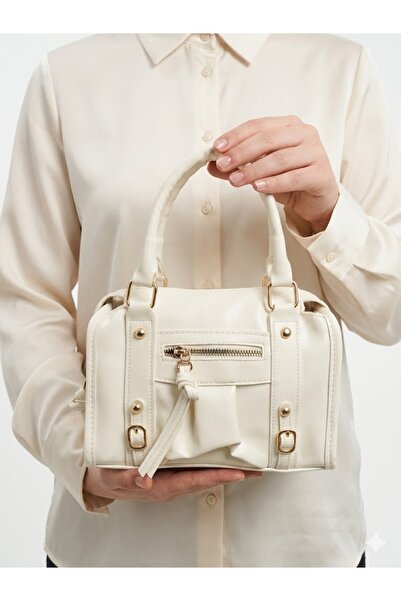 ZÇBUTİK Poris Women's Black Soft Leather Look Handbag Gold Zipper Design Bag