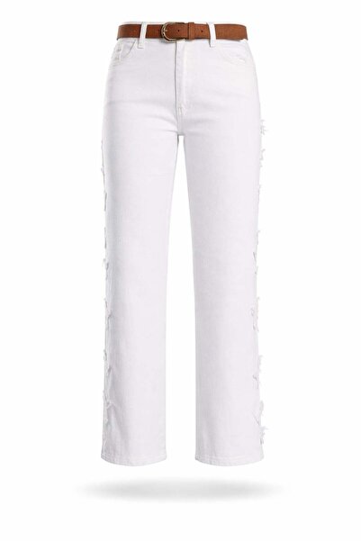 5in1Canpolat Λευκό τζιν με κεντημένα αστέρια στα πλαϊνά 0960