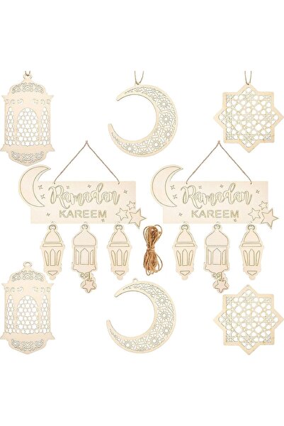 Al Raied ARS® 8 Pieces Islam Eid Ramadan Mubarak Decorations Hanging Wooden L...